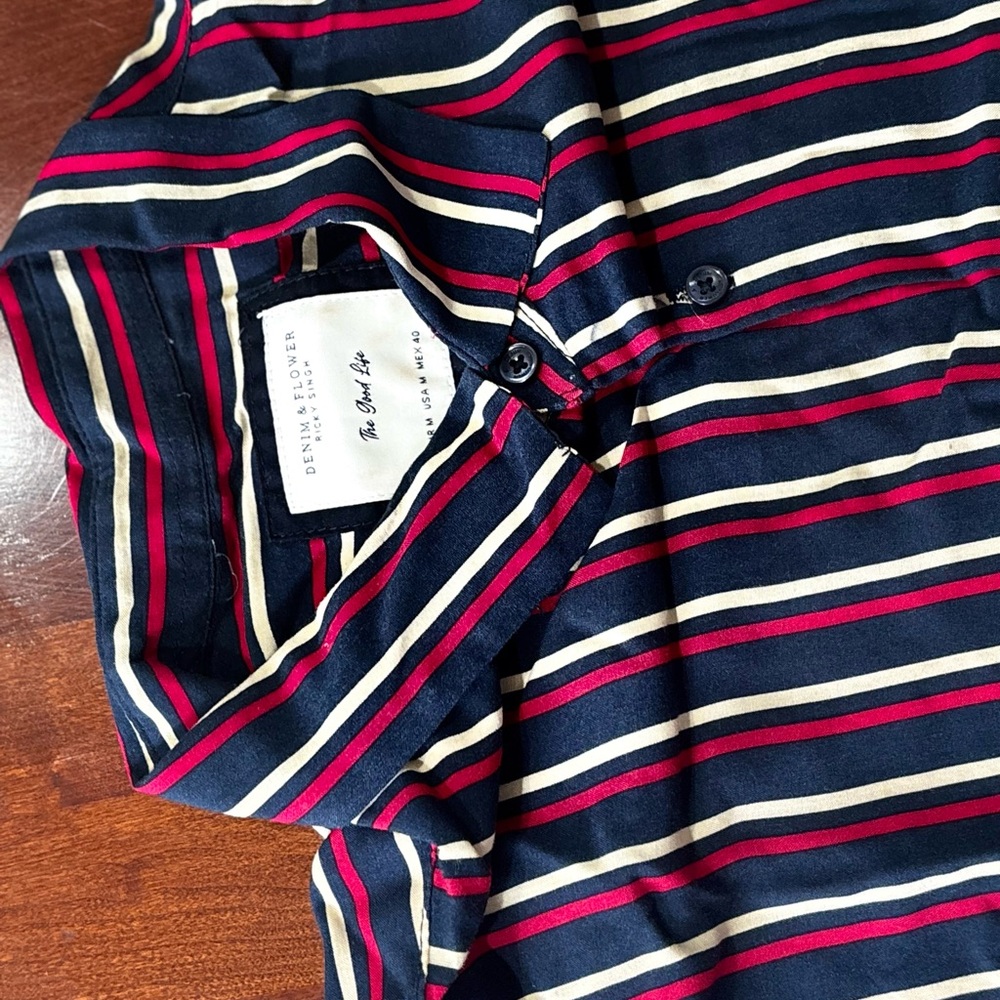 Men's Striped Shirt - Navy, Red, and White